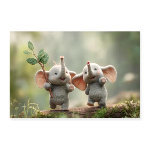 Walking Plush Elephants - Poster 12x8