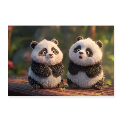 Panda Companions on a Log - Poster 12x8