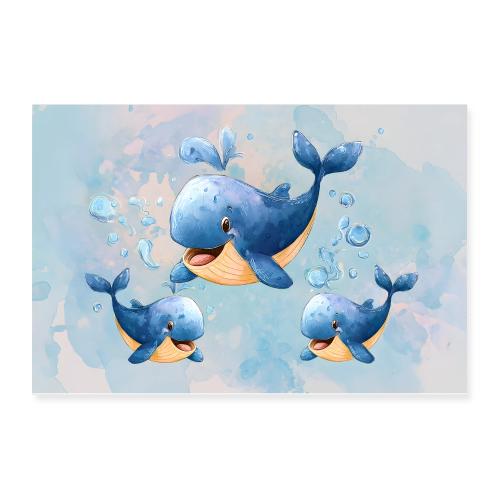 Three Blue Whales - Poster 12x8