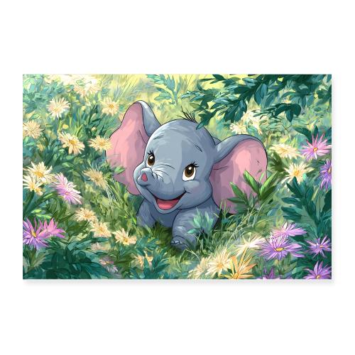 Elephant in a Flower Garden - Poster 12x8