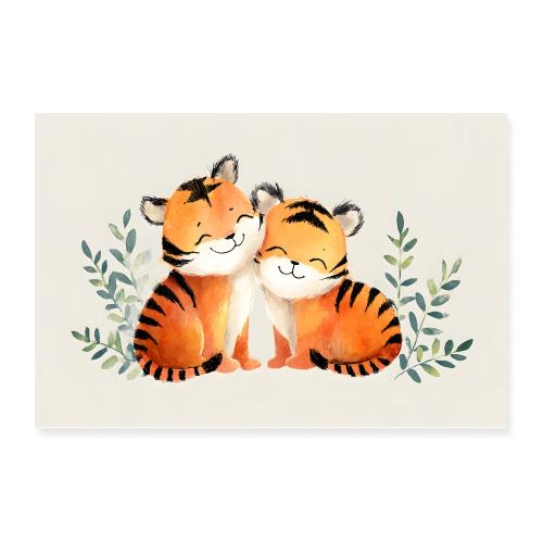 Smiling Tiger Cubs Together - Poster 12x8