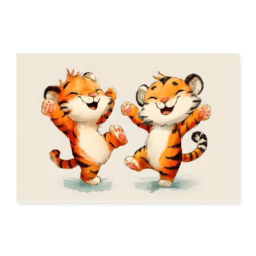 Dancing Tiger Cubs Delight - Poster 12x8