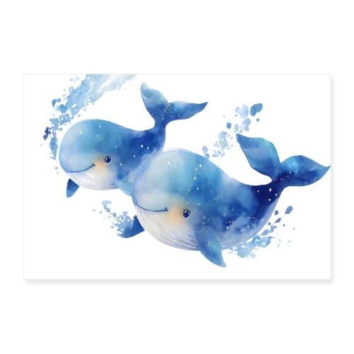Whale Family in Watercolor - Poster 12x8