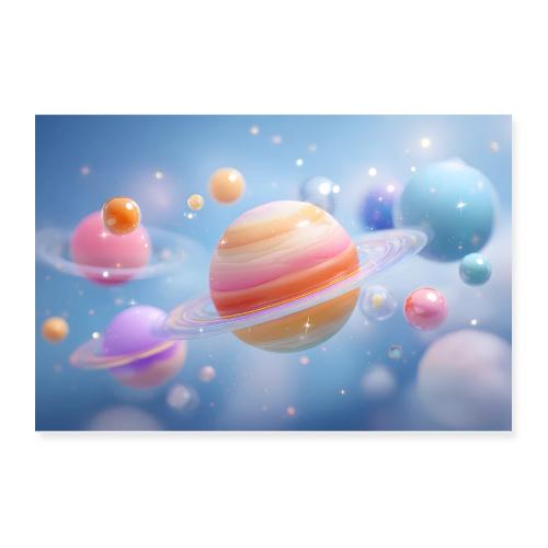 Floating Cartoon Planets - Poster 12x8