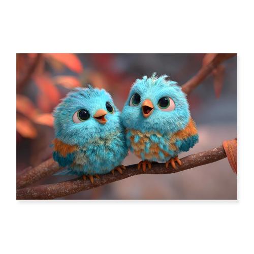 Playful Blue-Orange Parrots - Poster 12x8