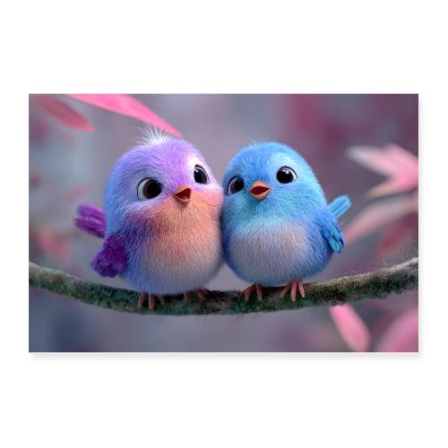 Purple and Blue Bird Friends - Poster 12x8