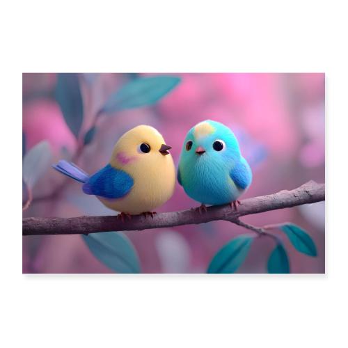 Blue and Yellow Feathered Friends - Poster 12x8