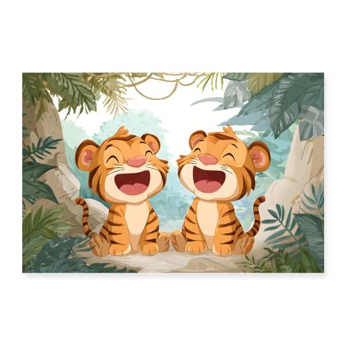 Playful Baby Tigers in the Jungle - Poster 12x8