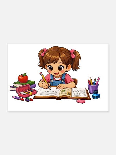 Little Scholar at Desk - Poster 12x8 - white - Front