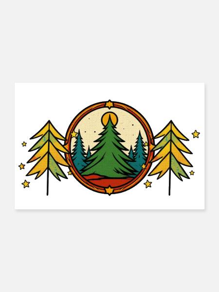 Forest Circle Night Sky Retro - Poster 12x8 - white - Front