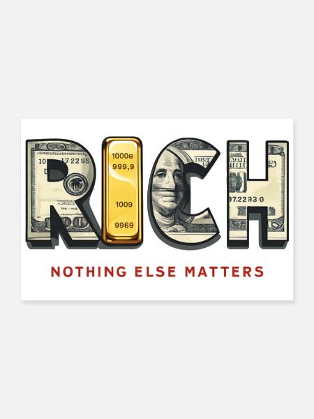 Bold Money Typography: Riches Theme - Poster 12x8 - white