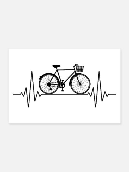 Bicycle ECG Heartline Cycling Passion - Poster 12 x 8 po - blanc - Devant