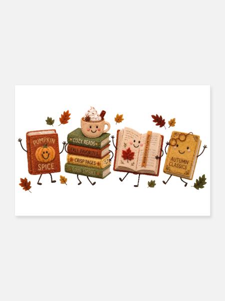 Gift for Book Lovers - Reading Doodle Mascots - Poster 12x8 - white - Front