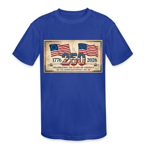 USA 250th Anniversary Flags Emblem - Kids' Moisture Wicking Performance T-Shirt
