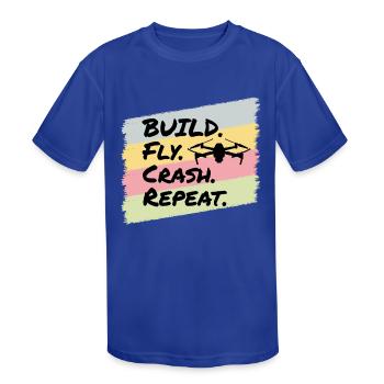 Build Fly Crash Drones Drone Pilot - Kids' Moisture Wicking Performance T-Shirt - royal blue - Front