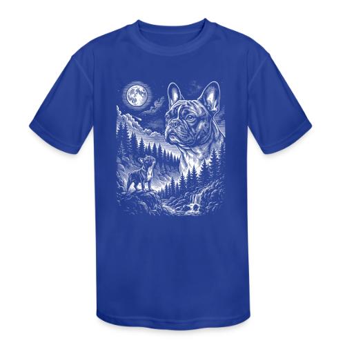 Vintage French Bulldog Moon Howling Tee - Kids' Moisture Wicking Performance T-Shirt