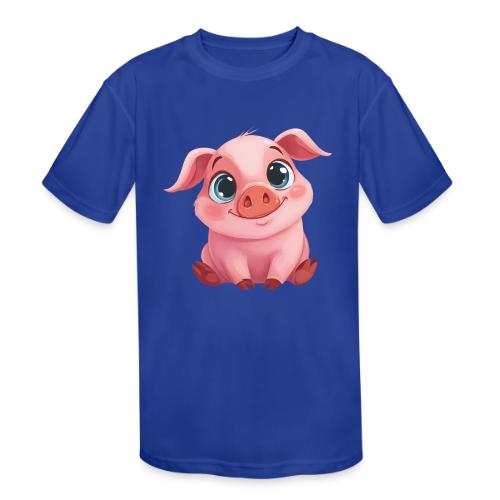Adorable Cartoon Baby Pig Sitting with Big Eyes - Kids' Moisture Wicking Performance T-Shirt