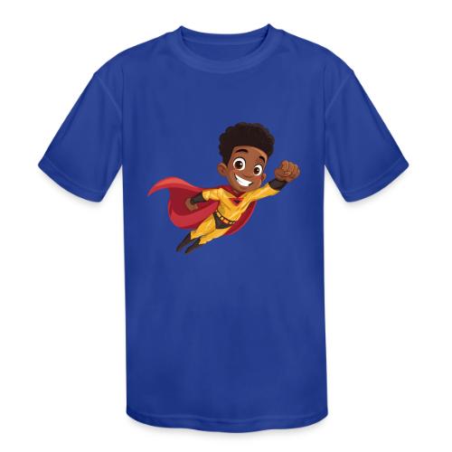 Flying Cartoon Superhero Boy in Red Cape - Kids' Moisture Wicking Performance T-Shirt
