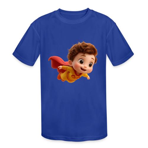 Flying Cartoon Superhero Boy in Yellow Suit - Kids' Moisture Wicking Performance T-Shirt
