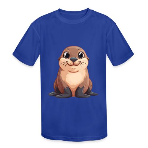 Smiling Cartoon Brown Sea Lion - Kids' Moisture Wicking Performance T-Shirt