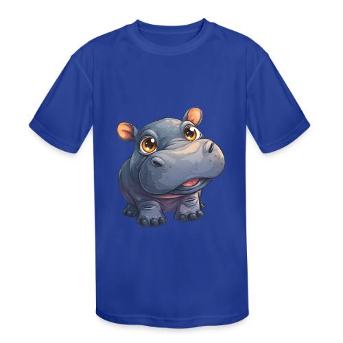 Cute Cartoon Baby Hippo with Big Innocent Eyes - Kids' Moisture Wicking Performance T-Shirt