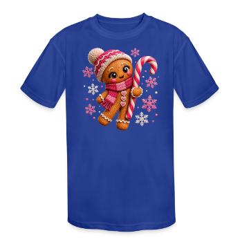 Cute Gingerbread Pink Candy Cane Christmas Girls - Kids' Moisture Wicking Performance T-Shirt - royal blue - Front