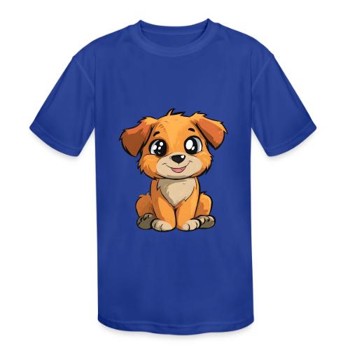 Cute Sitting Puppy Cartoon with Big Eyes - Kids' Moisture Wicking Performance T-Shirt