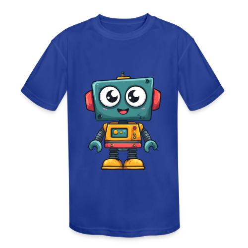 Cute Cartoon Robot Standing with a Smile - Kids' Moisture Wicking Performance T-Shirt
