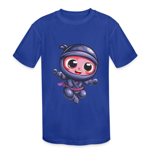 Joyful Cartoon Baby Ninja Jumping in Action - Kids' Moisture Wicking Performance T-Shirt
