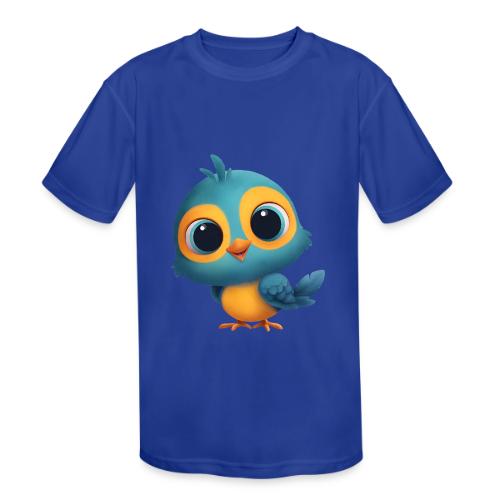 Joyful Cartoon Bird Standing in Yellow and Blue - Kids' Moisture Wicking Performance T-Shirt