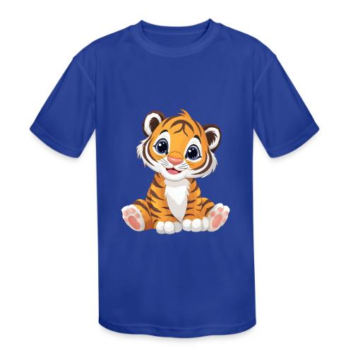 Adorable Cartoon Tiger Cub with Innocent Eyes - Kids' Moisture Wicking Performance T-Shirt