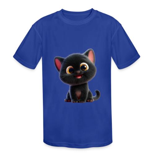 Adorable 3D Black Kitten with Big Eyes - Kids' Moisture Wicking Performance T-Shirt