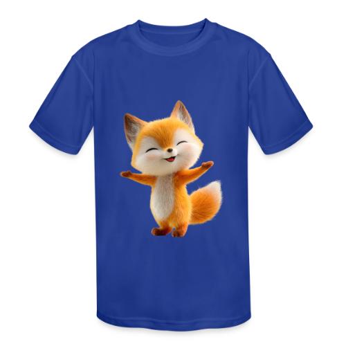 Cute 3D Cartoon Fox Standing Arms Up - Kids' Moisture Wicking Performance T-Shirt