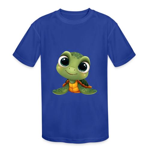 Cheerful Green Cartoon Sea Turtle with Big Eyes - Kids' Moisture Wicking Performance T-Shirt