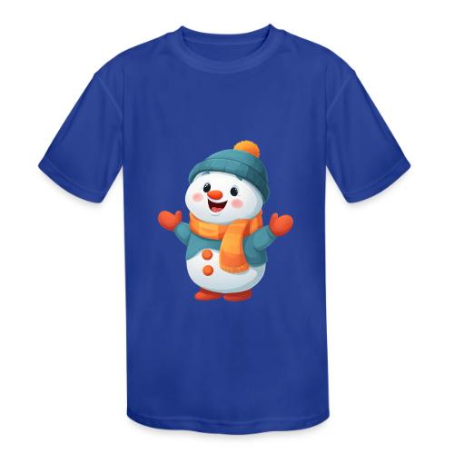Joyful Cartoon Snowman with Winter Outfit - Kids' Moisture Wicking Performance T-Shirt