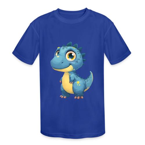 Smiling Blue and Yellow Baby Dinosaur - Kids' Moisture Wicking Performance T-Shirt