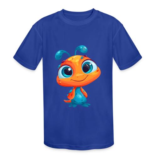 Fun Cartoon Alien in Orange and Blue - Kids' Moisture Wicking Performance T-Shirt