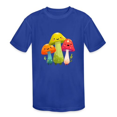 Trio of Happy Mushrooms - Kids' Moisture Wicking Performance T-Shirt