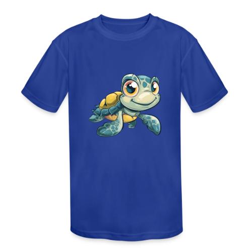 Playful Cartoon Baby Sea Turtle with a Smile - Kids' Moisture Wicking Performance T-Shirt