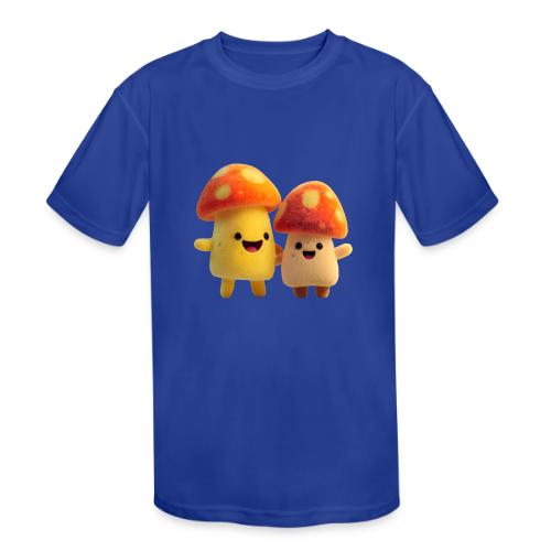 Joyful Cartoon Mushroom Duo - Kids' Moisture Wicking Performance T-Shirt