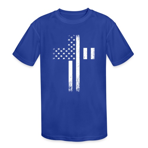 Vintage USA Flag Cross - Kids' Moisture Wicking Performance T-Shirt