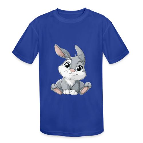 Joyful Grey and White Baby Rabbit Cartoon - Kids' Moisture Wicking Performance T-Shirt