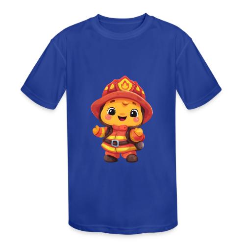 Cute Cartoon Firefighter in Red and Yellow Suit - Kids' Moisture Wicking Performance T-Shirt