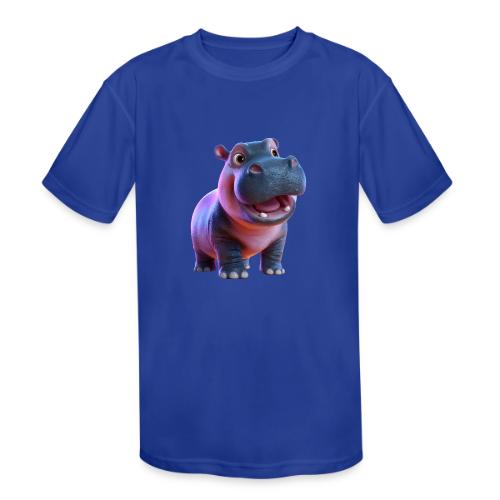 Smiling Cartoon Baby Hippo Standing - Kids' Moisture Wicking Performance T-Shirt