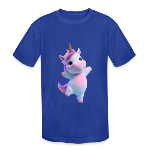 Cute Cartoon Unicorn Dancing Joyfully - Kids' Moisture Wicking Performance T-Shirt