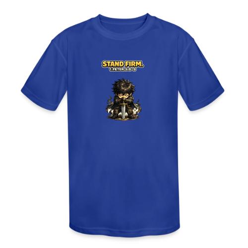 Stand Firm Chibi Warrior | 1 Peter 5:8-9 - Kids' Moisture Wicking Performance T-Shirt