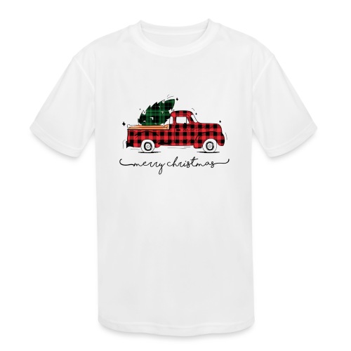 Merry Christmas Red Truck & Tree - Kids' Moisture Wicking Performance T-Shirt