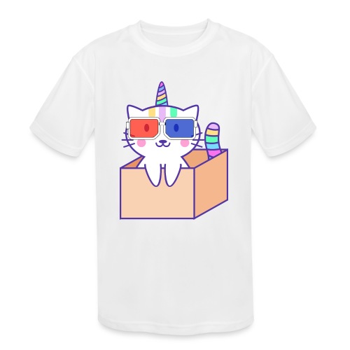 Unicorn cat with 3D glasses doing Vision Therapy! - Kids' Moisture Wicking Performance T-Shirt