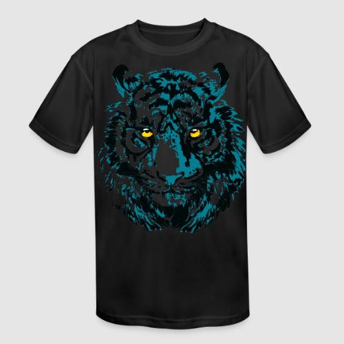 Colorful Turquoise Tiger Head Portrait Drawing - Kids' Moisture Wicking Performance T-Shirt