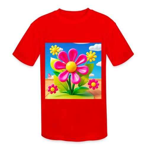 Pink Floral Peace | Sky & Nature Design - Kids' Moisture Wicking Performance T-Shirt